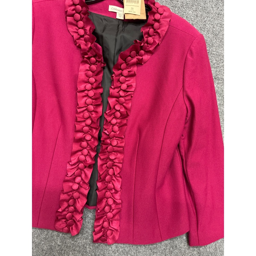 Coldwater Creek Magenta Pink Ruffle Trim Knit Jacket Petite 8 P8 NWT